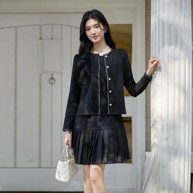 奢姿大码女装2025冬季胖妹妹时尚小香风外套气质百褶设计半裙套装9954994384