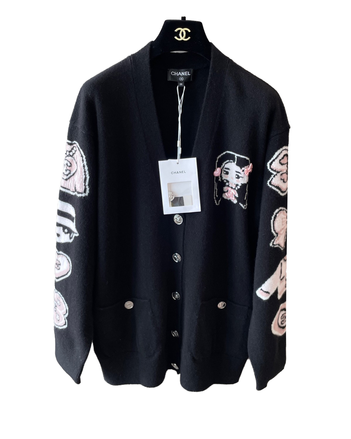 女款卡通提花针织开衫毛衣he025