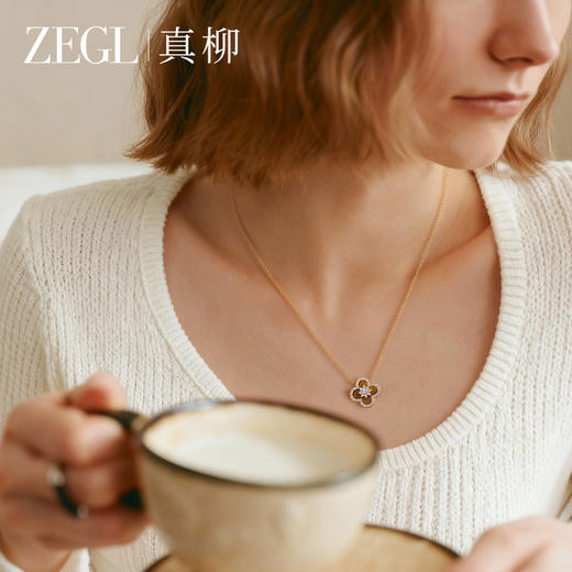 ZEGL幸运四叶草项链女金色秋冬虎眼石锁骨链气质时尚颈链吊坠饰品 商品图1
