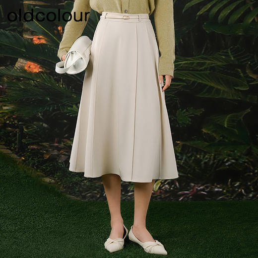 oldcolour欧珂春秋季气质简约休闲通勤纯色A字长裙女Q12061236 商品图1