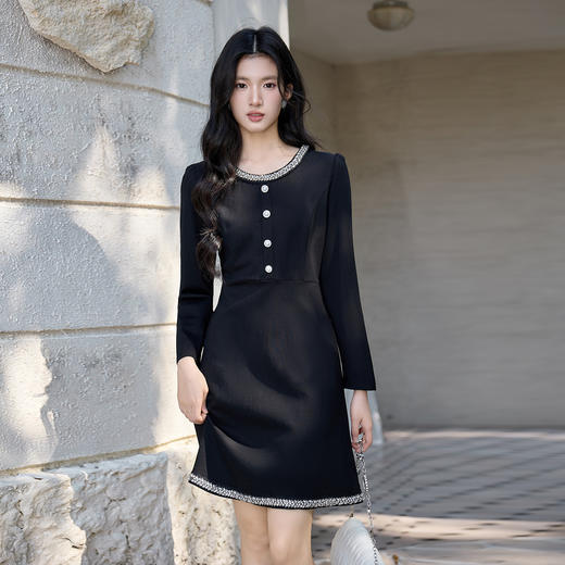 奢姿大码女装2025新款冬季胖妹妹黑色针织长袖气质名媛连衣裙9954870375 商品图2