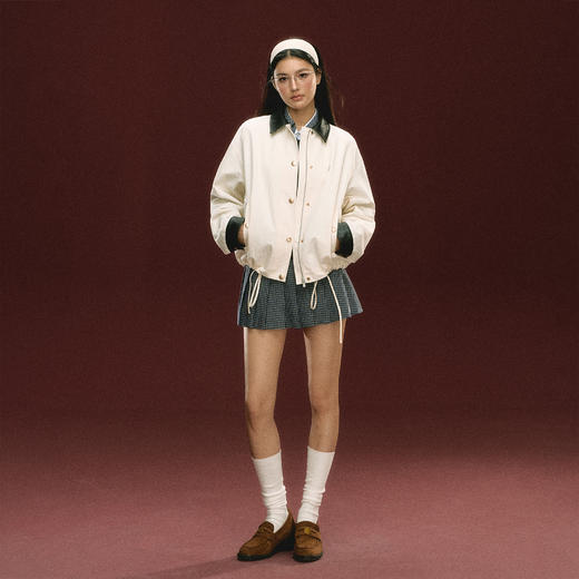 Ariseism 美式复古设计感拼PU皮外套女秋冬新款保暖上衣 商品图3