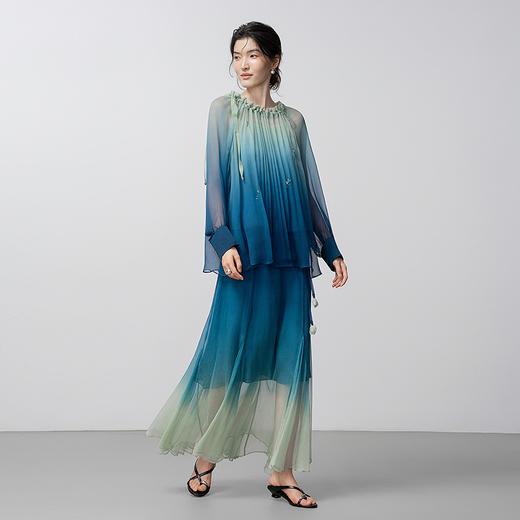 【林栖设计小店】【手工钉珠】青绿渐变真丝衫2026早春新款花仙子两件套女1961079B 商品图2