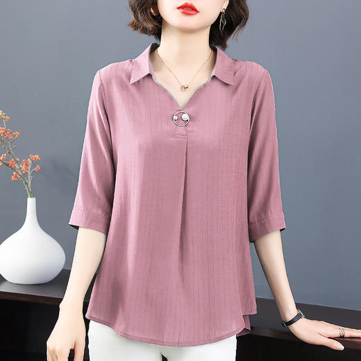 女士中袖雪纺衬衫2025年新款时尚女装夏季短袖七分袖上衣洋气小衫 商品图2