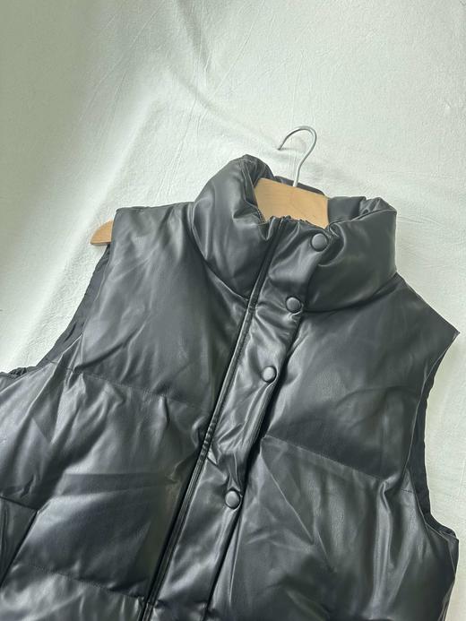 贝壳三 时尚立领PU皮加厚无袖外套马甲保暖百搭防风背心C120529 商品图4
