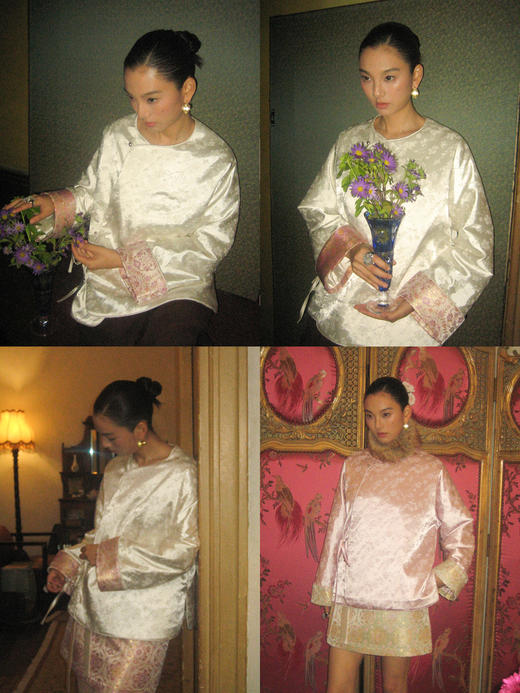 【新中式特辑】素舶 新中式提花珠光面料缎面系带A字显瘦短半裙 商品图4