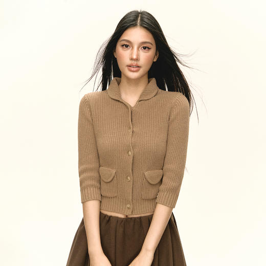 Ariseism 美式复古设计感针织开衫女秋冬新款修身上衣毛衣 商品图0
