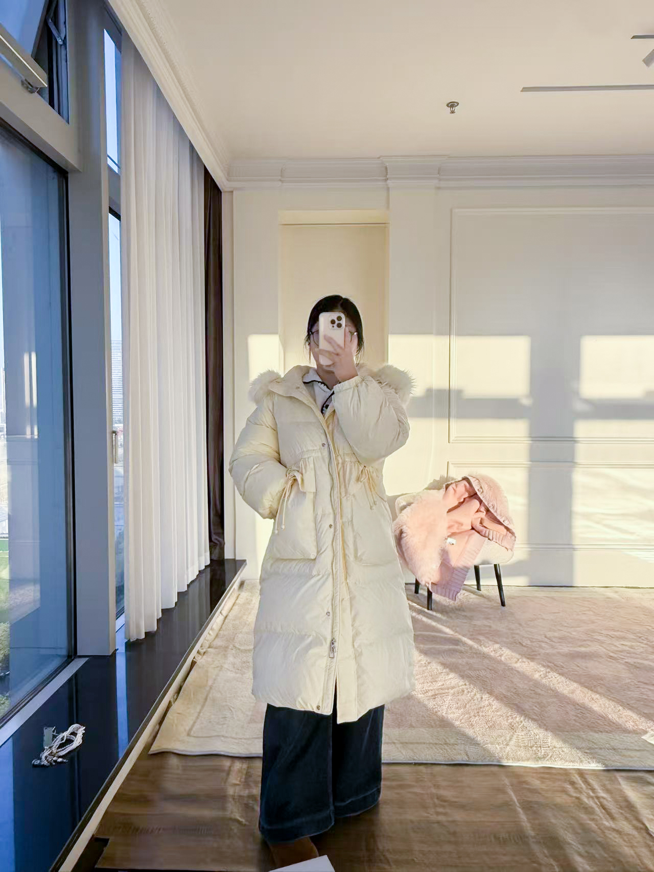 【孤品样衣，不退不换】白鸭绒高克重260g狐狸毛长款羽绒服