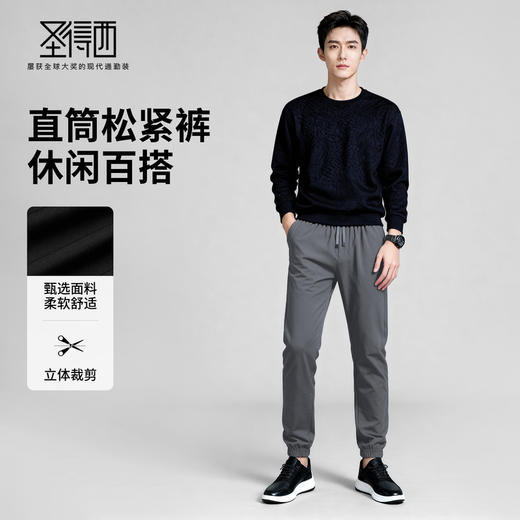 圣得西2025年冬季男士休闲微弹松紧长裤通勤百搭保暖直筒休闲裤 商品图3
