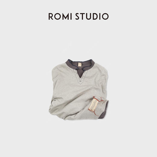 ROMI STUDIO“随性两穿”竹节棉织染撞色小v领套头卫衣 RWCASY6442 商品图7