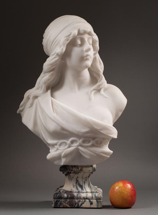 独角鹿西洋古董1900年代意大利雕塑家Adolfo Cipriani签名创作新艺术风格卡拉拉大理石少女半身像雕塑作品 商品图1