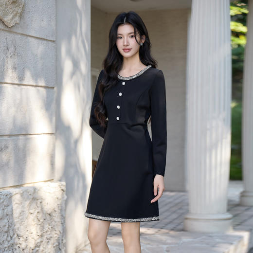 奢姿大码女装2025新款冬季胖妹妹黑色针织长袖气质名媛连衣裙9954870375 商品图4