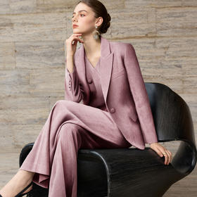 法小曼*子珍专款/粉色主持人西装三件套气质职场主持穿搭