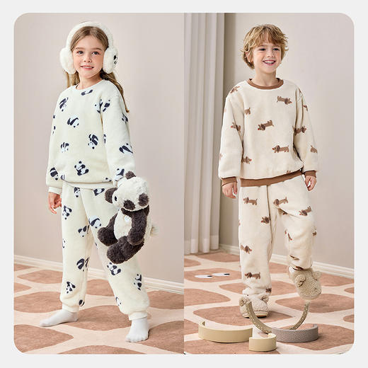 【抱抱绒】迷你巴拉儿童双面法兰绒家居服套装男女童加厚长袖长裤 商品图2