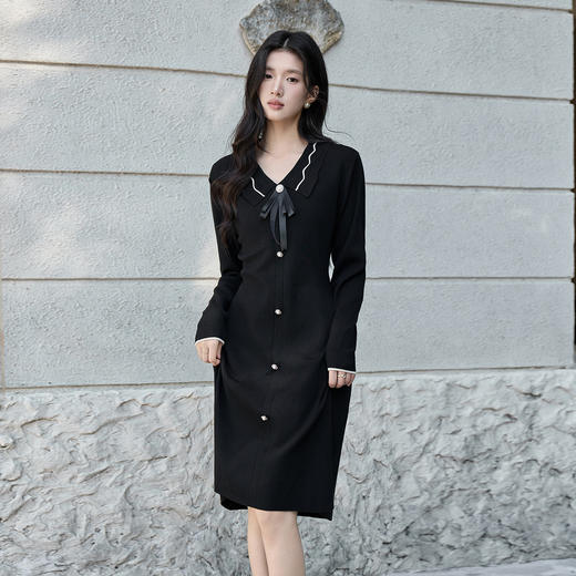 奢姿大码女装2025冬季减龄蝴蝶结时尚连衣裙胖妹妹娃娃领针织裙子9854853897 商品图2