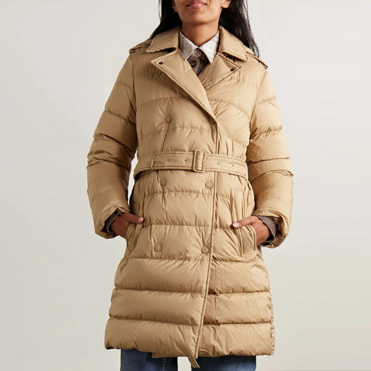 BURBERRY 巴宝莉 女士系带双排扣绗缝羽绒服 卡其色 8113175 B8626 商品图2