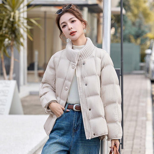 针织拼接轻薄羽绒服，显瘦保暖加厚外套时尚洋气HR-1085 商品图2