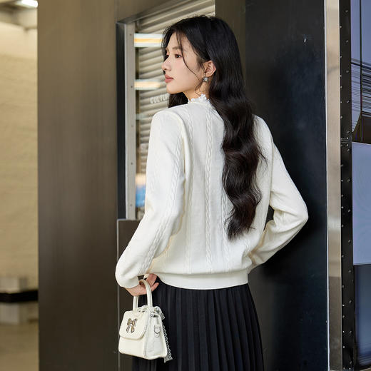 奢姿大码女装2025冬季减龄坑条花边圆领针织衫胖妹妹时尚百搭上衣9654691033 商品图3