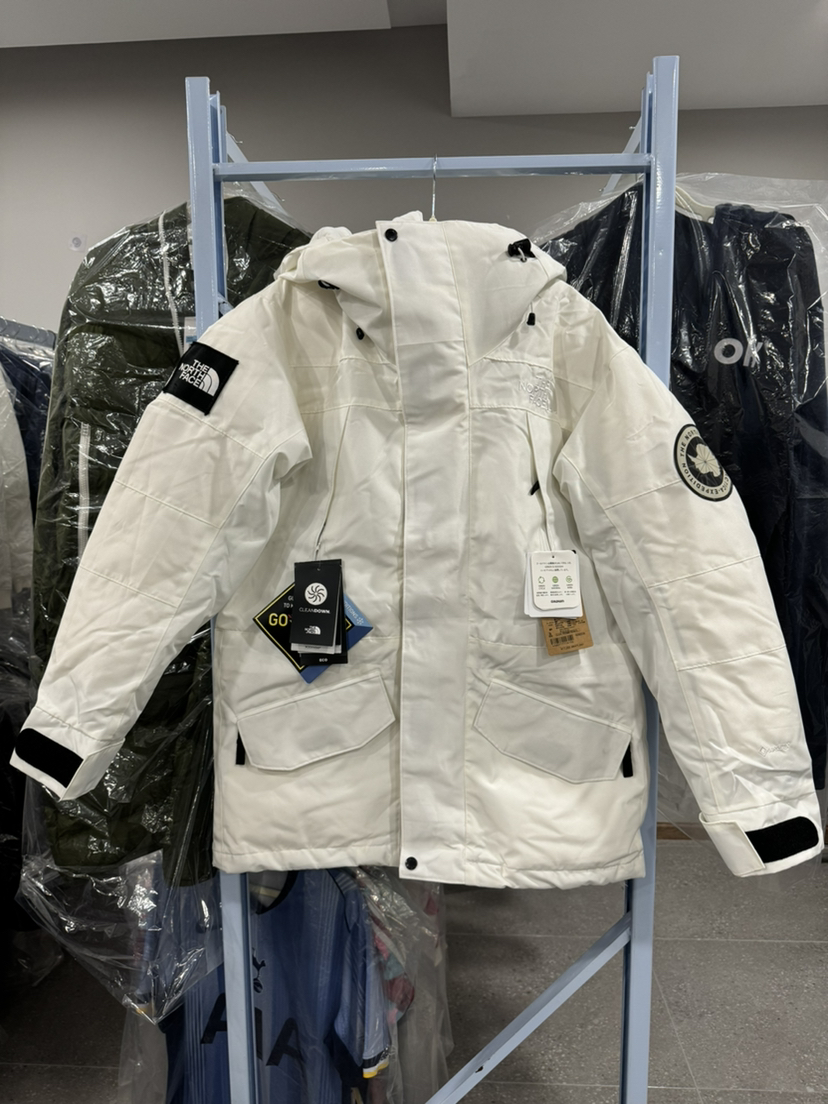 原厂北面THE NORTH FACE logo印花图案拉链连帽羽绒服 男女同款 白色 偏大一码 M L XL XXL0329