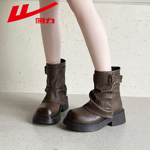 回力马丁鞋女2025新款秋冬季时尚短靴厚底棕色美拉德复古堆堆靴子 商品图1
