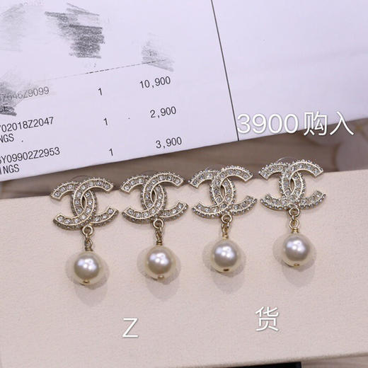 小香双C珍珠吊耳环耳钉 商品图3