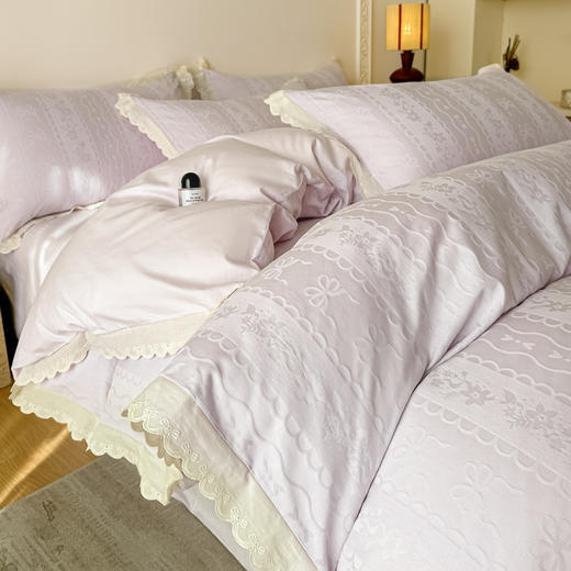 自然醒长绒棉立体提花花边款四件套-星糖物语HS 商品图0