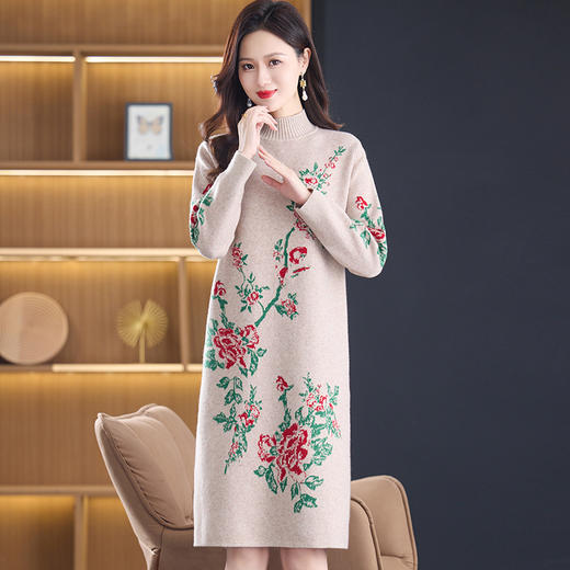 半高领羊毛针织长款连衣裙百搭打底裙CC0835 商品图2