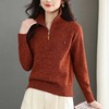 酒红半拉链高领毛衣绞花针织，软糯亲肤妈妈装气质打底毛衣CC-103-18036 商品缩略图0
