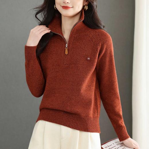 酒红半拉链高领毛衣绞花针织，软糯亲肤妈妈装气质打底毛衣CC-103-18036 商品图0