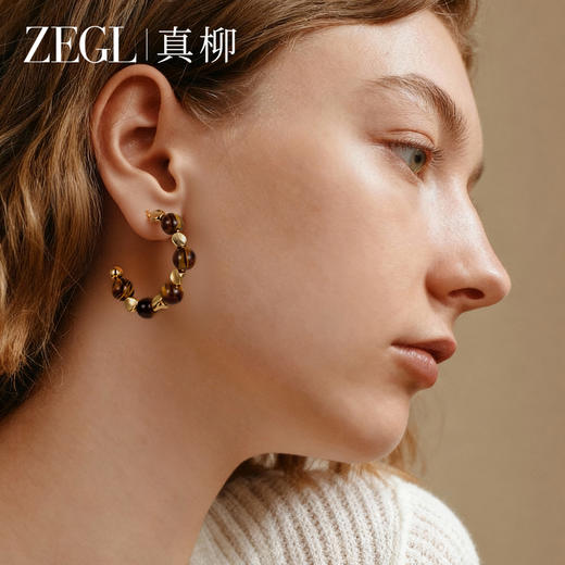 ZEGL真柳C圈虎眼石耳环女轻奢高级气质大气耳钉新款爆款秋冬耳饰 商品图2