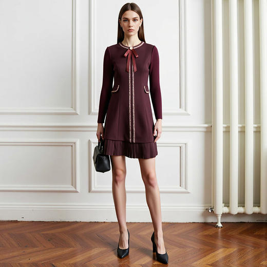 EITIE爱特爱冬季新品高腰修身显瘦裙摆拼接气质优雅连衣裙7607316 商品图9