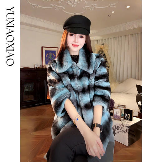 余潇潇【蓝莓之恋】雷克斯獭兔毛翻领七分袖&小圆领长袖獭兔皮草 商品图3