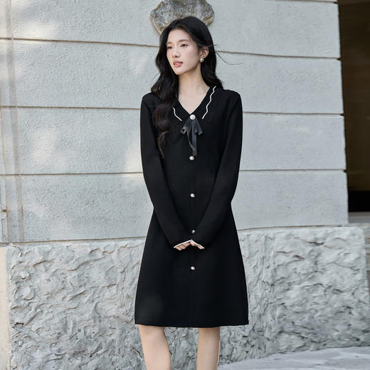 奢姿大码女装2025冬季减龄蝴蝶结时尚连衣裙胖妹妹娃娃领针织裙子9854853897 商品图4