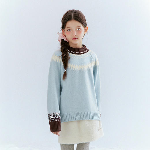 笛莎童装女童毛衫冬季新款儿童撞色提花套头针织衫 商品图1