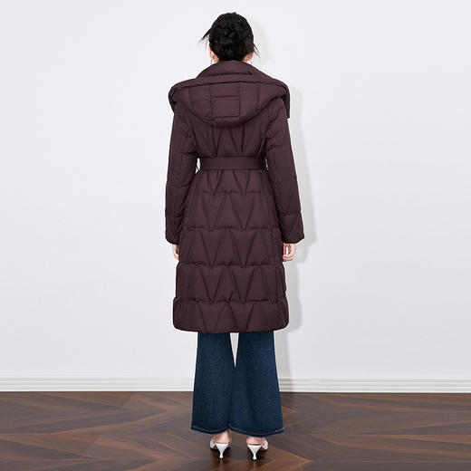 简约连帽收腰系带御寒保暖长款90白鸭绒羽绒服WLZD2432508 商品图1