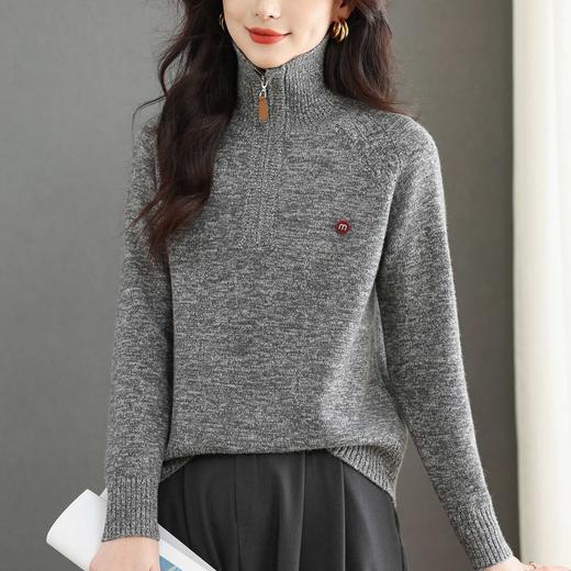 酒红半拉链高领毛衣绞花针织，软糯亲肤妈妈装气质打底毛衣CC-103-18036 商品图3