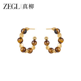 ZEGL真柳C圈虎眼石耳环女轻奢高级气质大气耳钉新款爆款秋冬耳饰