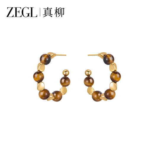 ZEGL真柳C圈虎眼石耳环女轻奢高级气质大气耳钉新款爆款秋冬耳饰 商品图0