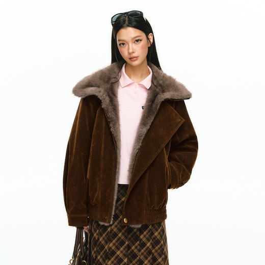 Ariseism 美式复古设计感夹棉毛毛外套女冬季新款修身上衣 商品图0