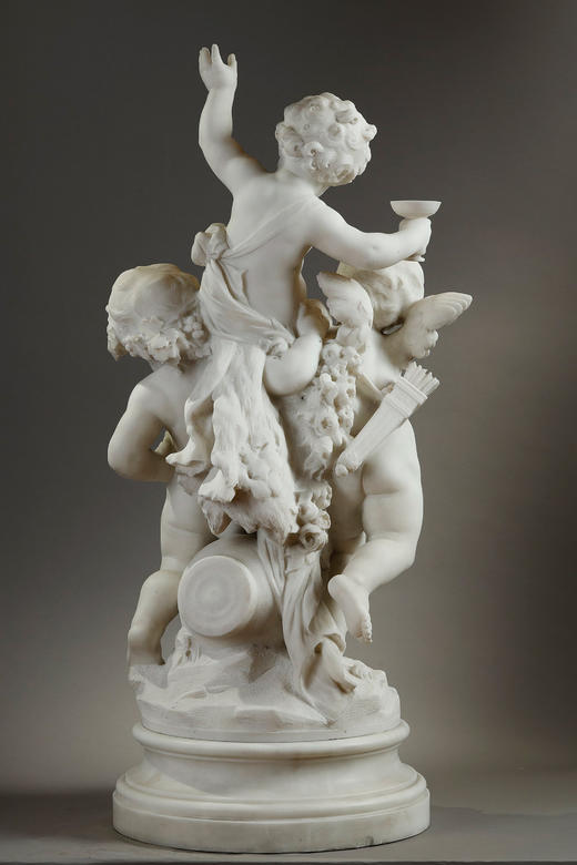 独角鹿西洋古董19世纪法国著名雕塑家Math. Moreau签名创作神话人物主题卡拉拉大理石雕塑作品《年轻的巴克斯》 商品图4