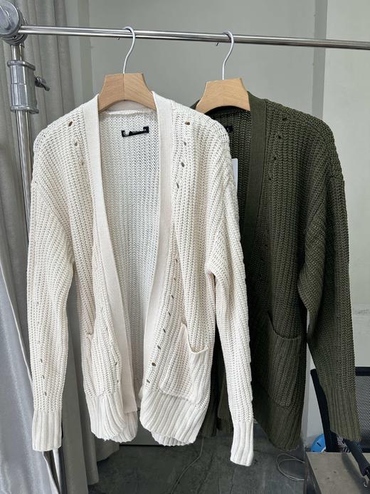 贝壳三 设计感破洞无扣针织开衫纯色宽松镂空女士毛衣外套C120531 商品图0