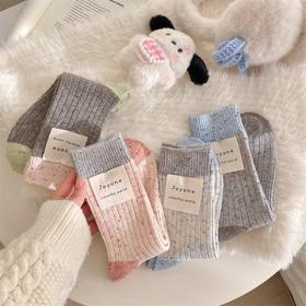 超值19.9四双！【云感舒适不紧绷❗️简约时尚高级感】秋冬韩版ins潮点子纱中筒袜灰蓝奶盐堆堆袜撞色拼接加厚保暖长袜。jb