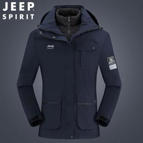 JEEP SPIRIT冲锋衣男情侣两件套可拆卸户外加绒加厚登山服HL8866