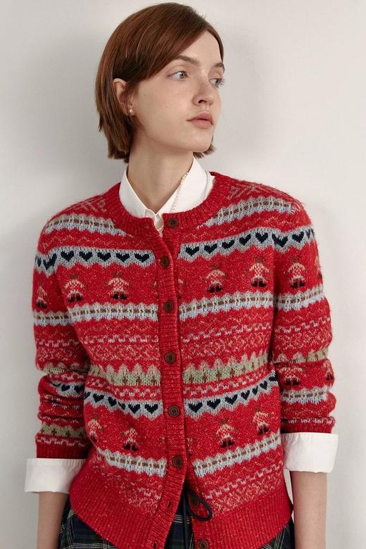 ANSUABEL 费尔岛提花红色休闲针织开衫 21946 商品图5