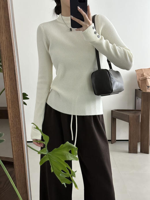 袖扣子厚一点正肩羊毛抗起球混纺针织基础打底衫 商品图10