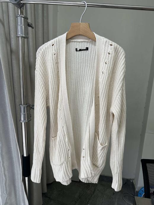 贝壳三 设计感破洞无扣针织开衫纯色宽松镂空女士毛衣外套C120531 商品图2