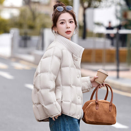 针织拼接轻薄羽绒服，显瘦保暖加厚外套时尚洋气HR-1085 商品图3