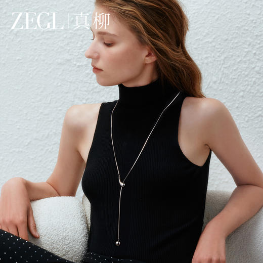 ZEGL水滴吊坠抽拉毛衣链女款秋冬银色百搭气质项链小众锁骨链饰品 商品图3