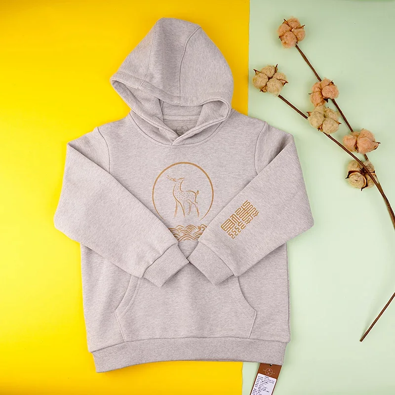 有机棉灰色连帽卫衣 休闲针织帽衫 亲子情侣款 儿童成人男女运动衣 适合春秋季外穿/冬季打底的基础款卫衣 素道敦煌天然有机彩棉织造 舒适安全健康 [漳州仓]