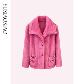 余潇潇【威尼斯甜心】轻奢气质重工织带双色染色翻领毛毛外套秋冬